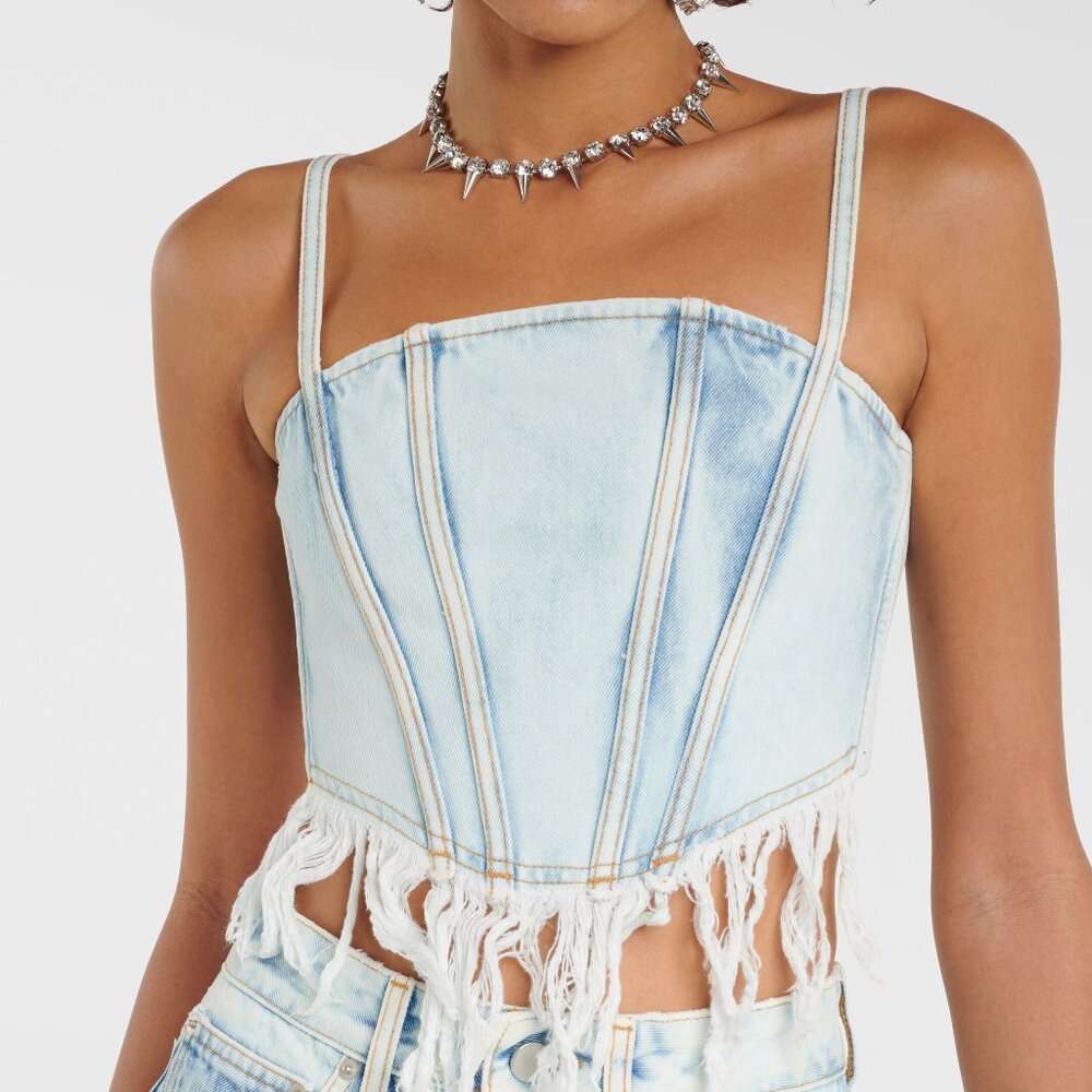 Alessandra Rich Distressed denim bustier